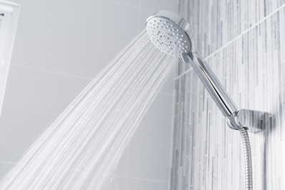 water streaming from showerhead